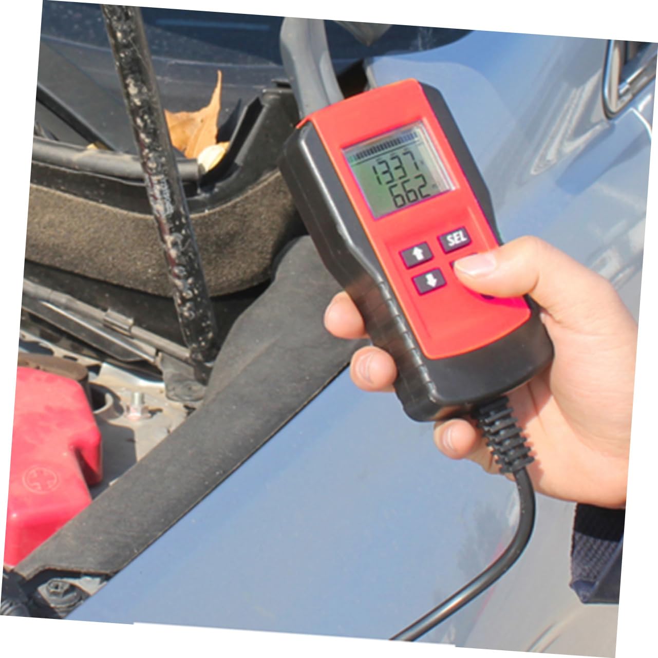 Tester per Batterie Auto Rosso 12v Materiale Abs e Rame Display Durata Batteria e Funzionamento Affidabile Strumento per Controllo Batteria Auto per Veicoli