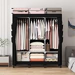 Closet Wardrobe, Portable Closet for Bedroom, Strong and Sturdy Black Portable Closets for Hanging,Clothes Storage Organizer,3 Hanging Areas + Side Pockets.51 W