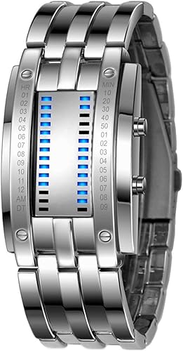 Reloj rectangular de acero inoxidable para hombre, reloj LED azul, reloj clásico creativo de moda negro galvanizado, plateado, Moda casual