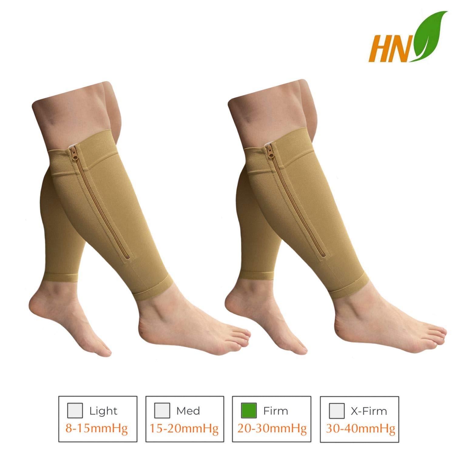 HealthyNees Shin Footless 20-30 mmHg Zamek Kompresyjny Noga Łydka 2 Pary Rękaw (Beżowy Combo, 2X-L)