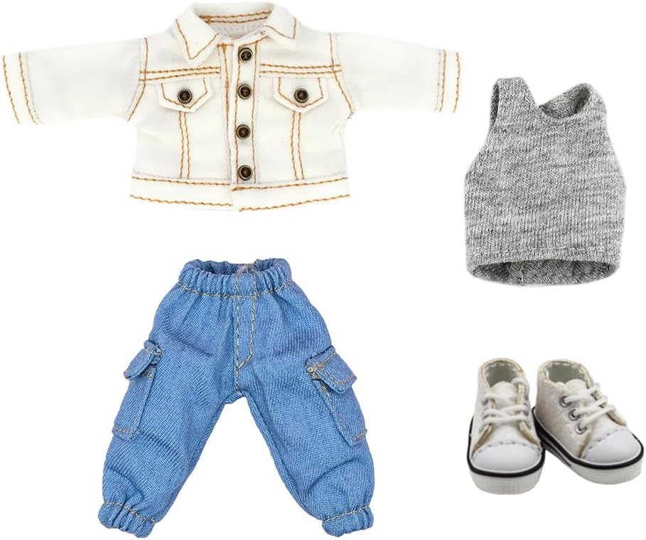 niannyyhouse OB11 1/12 BJD Doll Clothes Coat Pocket Pants Vest Shoes Denim Outfit 4.3in Action Figures Doll Dressup (Yellow)