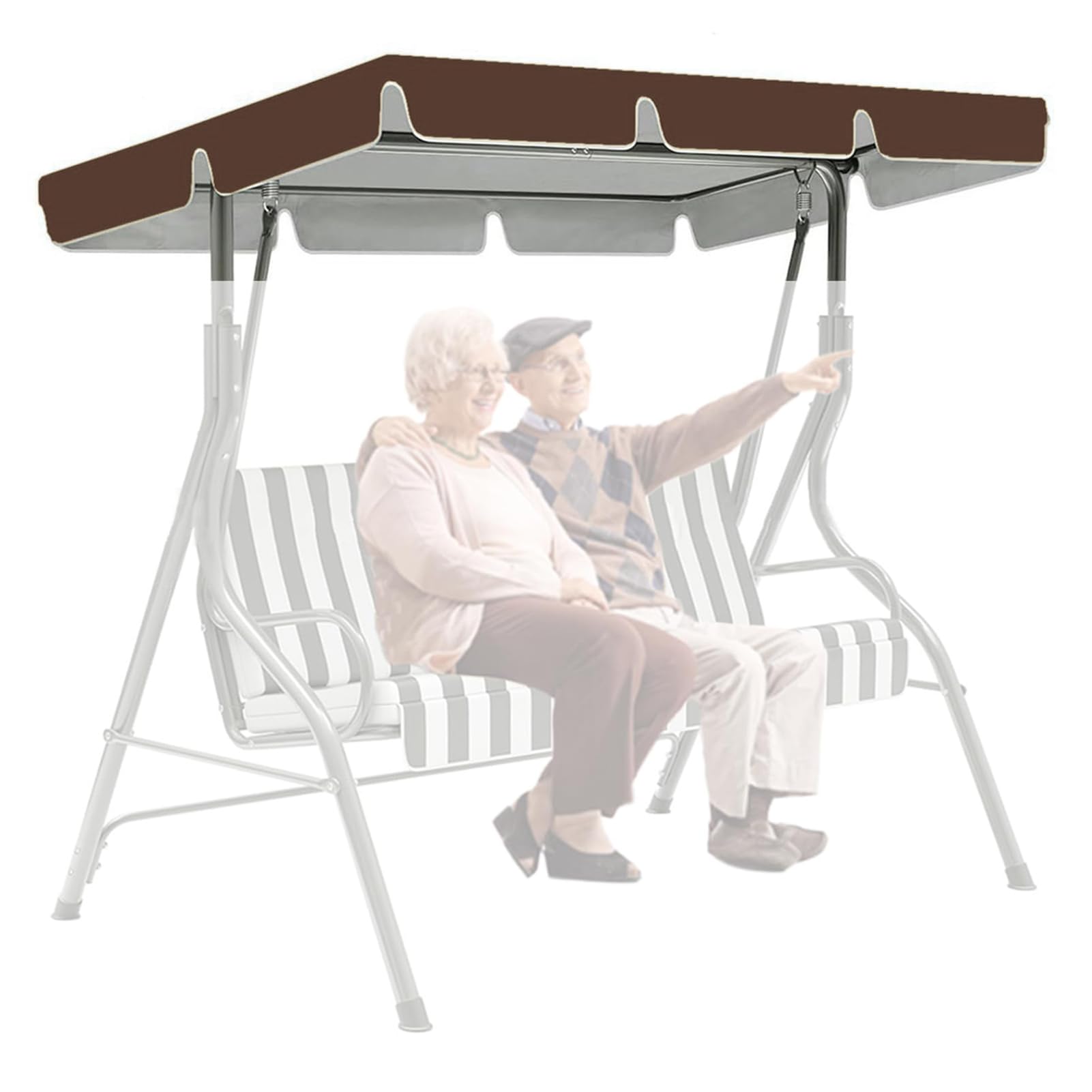 Columpio de jardín exterior de 3 plazas balancín con funda impermeable marrón de 190x132cm