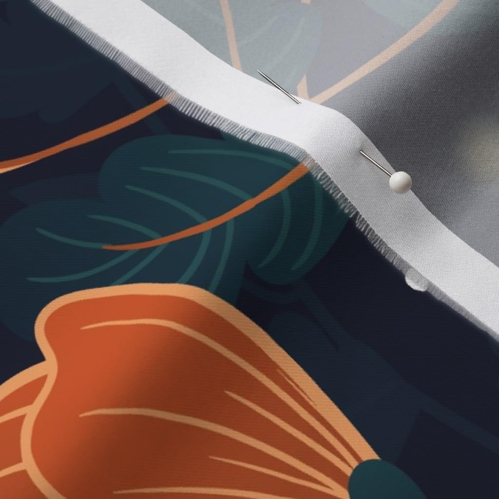 Spoonflower Fabric - Whimsical Garden Orange Foxes Midnight Blue Firefly Fantasy Printed on Organic Cotton Sateen Fabric by The Yard - Sewing Quilting Apparel Home Decor