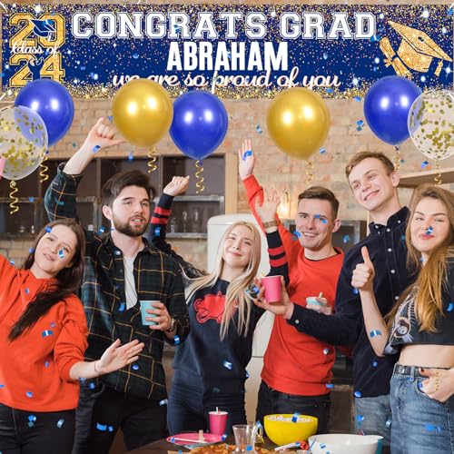 Graduation Party Decorations Banner Blue Gold Personalized Graduation Yard Banner Sign Congrats Grad Banner with 78 Alphabet Stickers for Class of 2024 High School College Graduation Party Supplies - Thumbnail 7