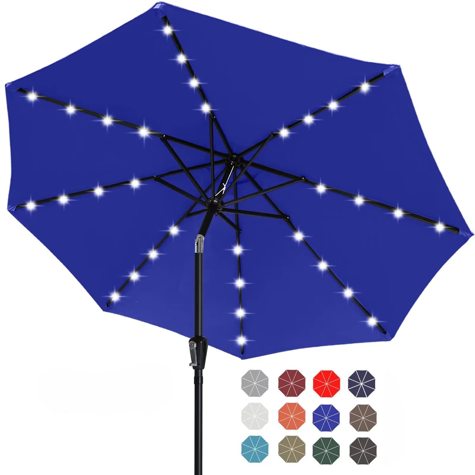 ABCCANOPY Solar Led Patio Umbrella with 32 Lights 11FT(Blue)