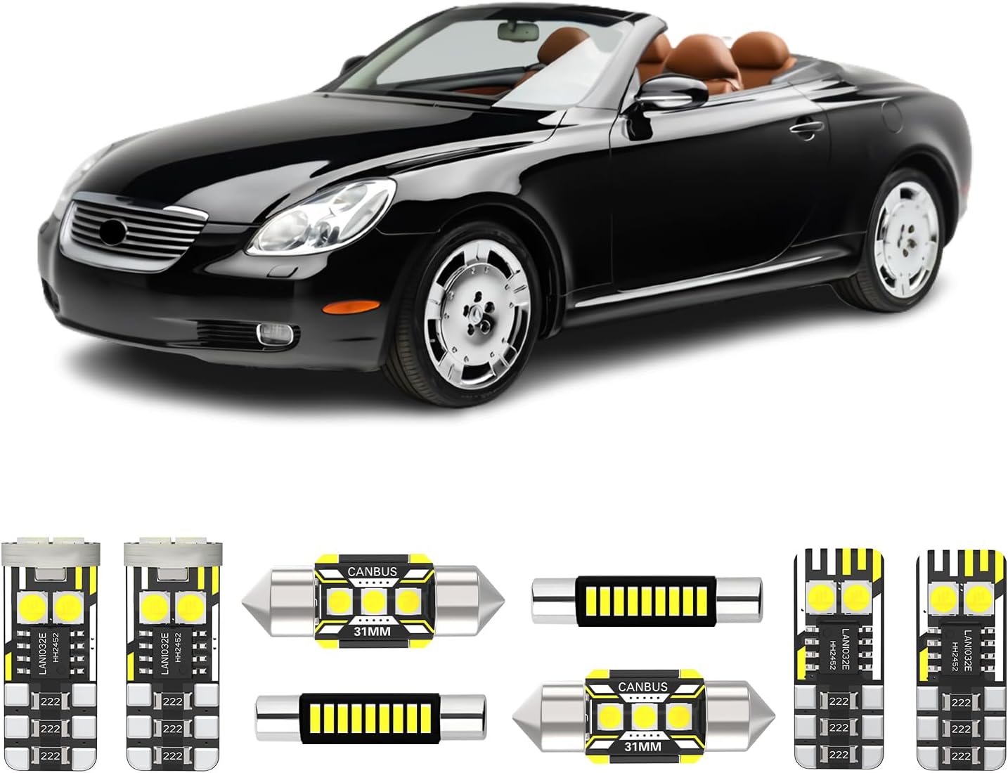 12 Pieces Interior LED Lights Kit for Lexus SC430 2001 2002 2003 2004 2005 2006 2007 2008 2009 2010 White 6000K LED Interior Bulbs Replacement Package + License Plate Lights, Install Tool