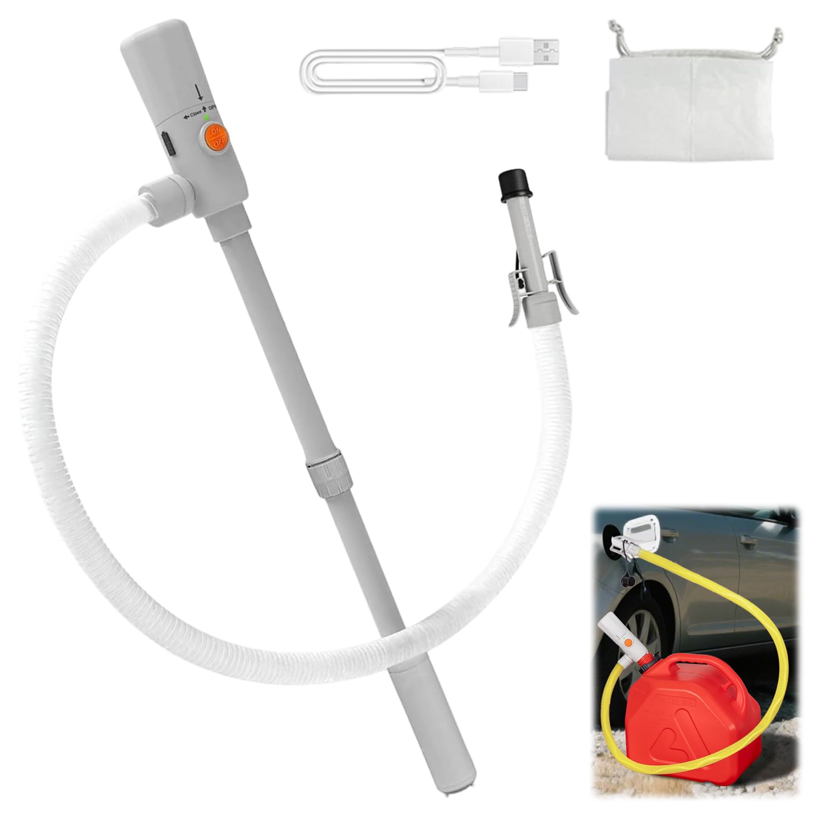 Pompe de transfert électrique - Double alimentation (USB-C/AA), pompe à carburant avec capteur d'arrêt automatique, 2,8 GPM, pompe à essence pour bidon, pompe à diesel électrique télescopique