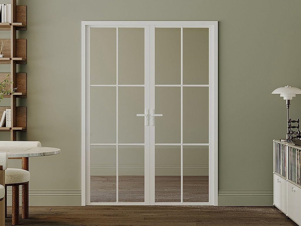 SEROTO - Bloque de puerta reversible con dos hojas de aluminio y vidrio templado, 2 x 204 x 73 cm, color blanco
