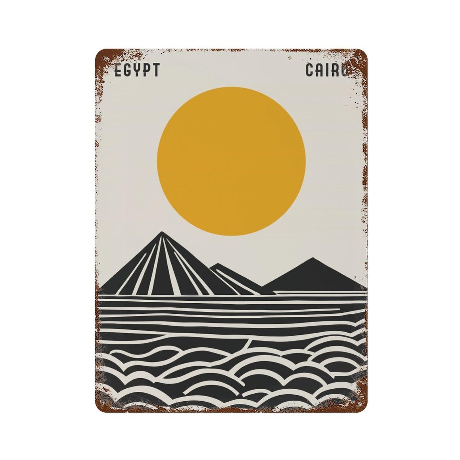 Cairo Egypt Minimalist Art 15.7"x11.8" Weathered Tin Sign, Shabby Chic Decor for Cafe, Home Bar And Lounge Decor