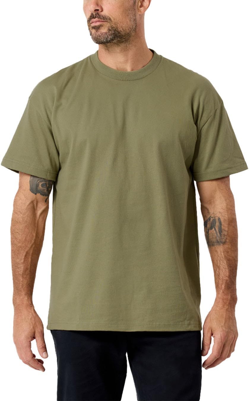 INTO THE AM Heavyweight T Shirts for Men S - 3XL Boxy Oversized 100% Cotton Thick Heavy Weight Tshirts Mens Tees