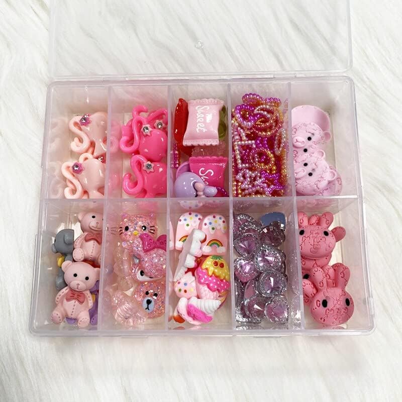 10grids/Box Cute 3D Nail Art Mixed Design Rhinestone Charms Nails Jewelry DIY Maincure Decorations Accessories Supplies - (Color: Type)