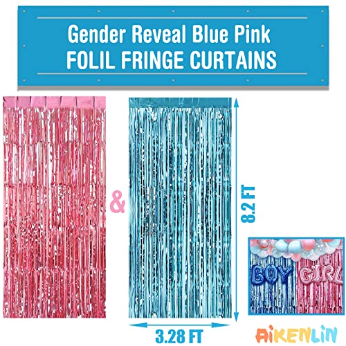Image of 4 Pack 3.2Ft x 8.2Ft Pink Blue Foil Fringe Curtain Backdrop, Metallic Tinsel Foil Fringe Streamers Curtains for Photo Booth, Wedding, Gender Reveal Backdrop Boy or Girl Birthday Party Decoration