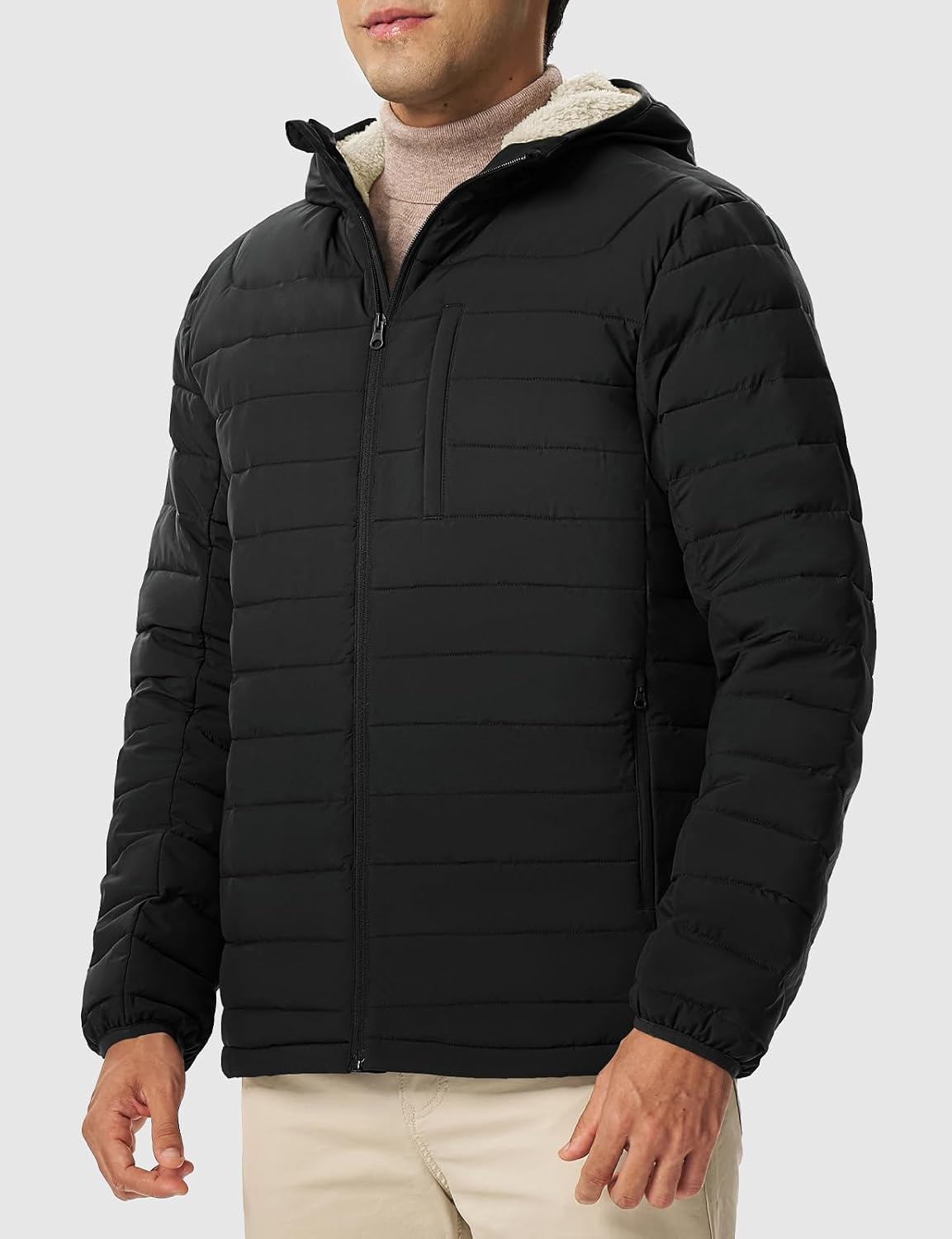 Rdruko Men's Puffer Jacket with Hood Sherpa Lined Winter Puffy Coat