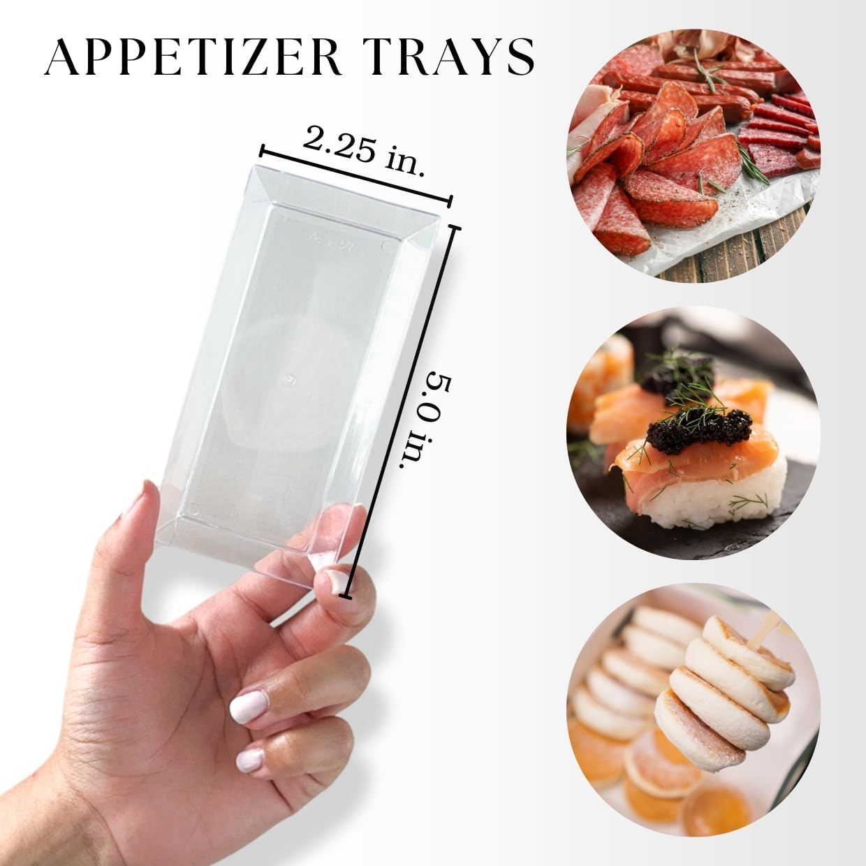 50ct Small 5" Clear Rectangle Mini Dessert Plastic Plates | Disposable Tiny Appetizer Serving Tray | Recyclable Clear Plastic Plates | Perfect for Mini Appetizer Plates for Parties, Weddings CMJJ