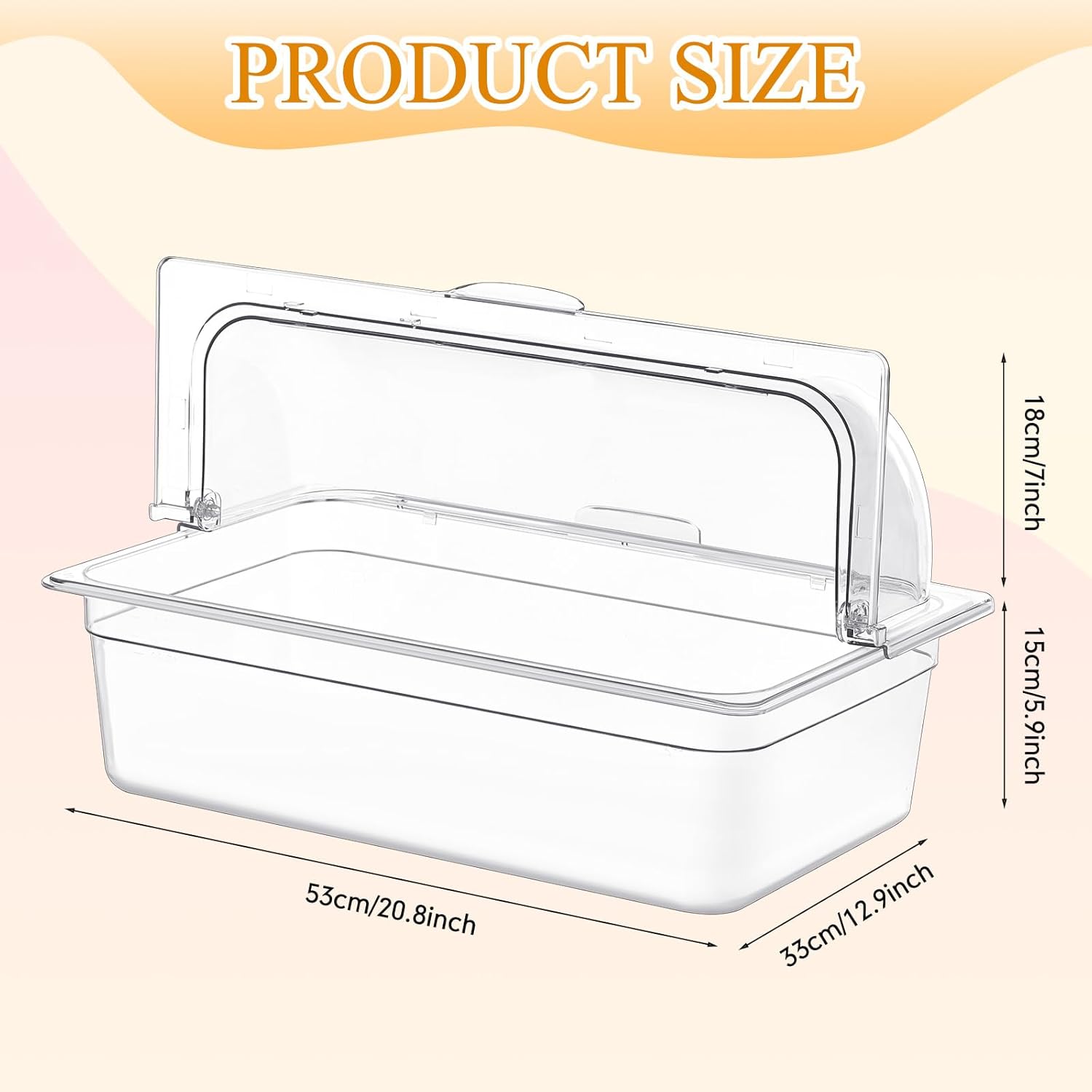 Baderke Clear Chafing Dish Cover with Base Full Size Roll Top Bakery Pan Display Cover Clear Plastic Chafing Dessert Cake Cover Food Display Cover for Cake Cupcake Exhibition