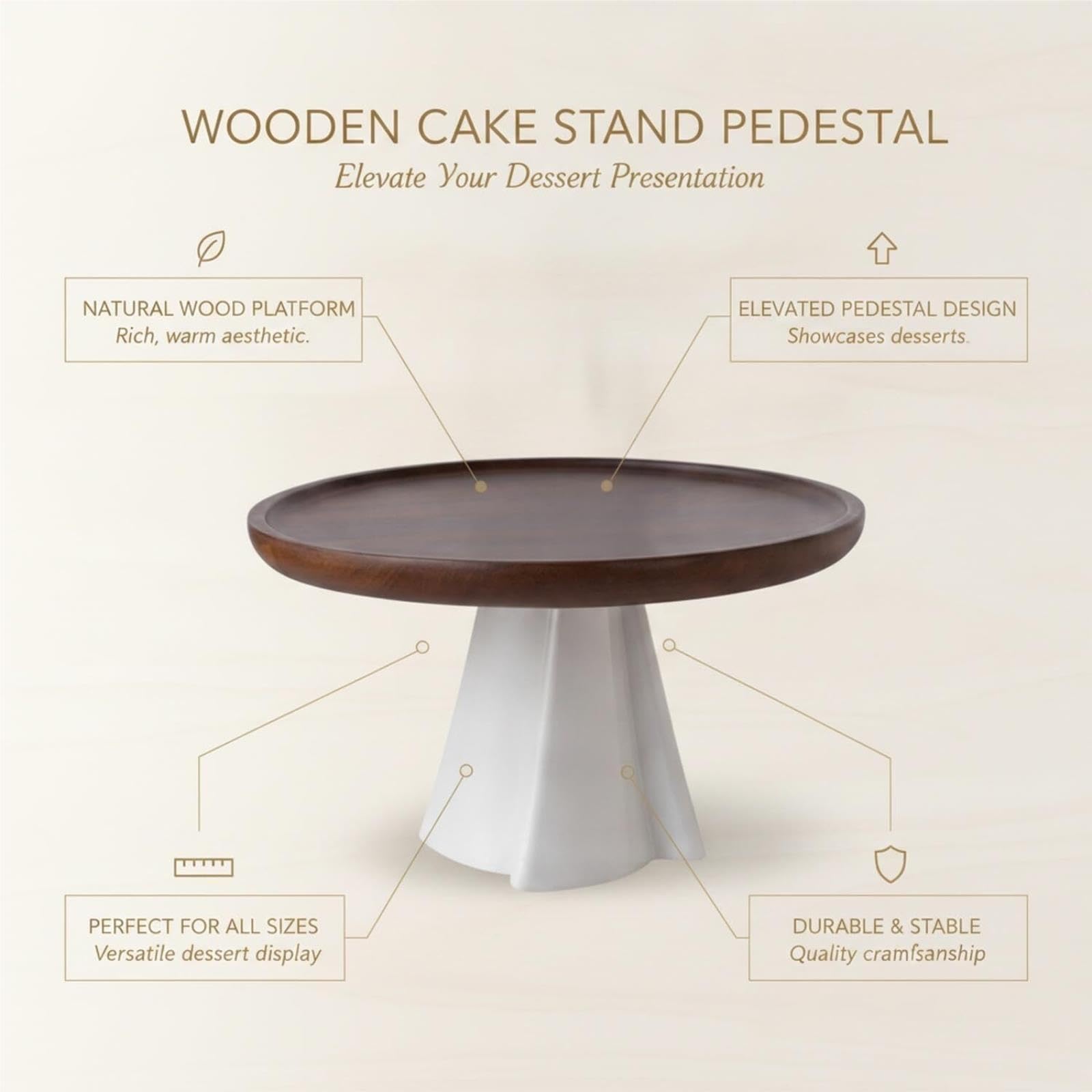 Présentoir à gâteaux en bois avec présentoir à desserts à base en céramique