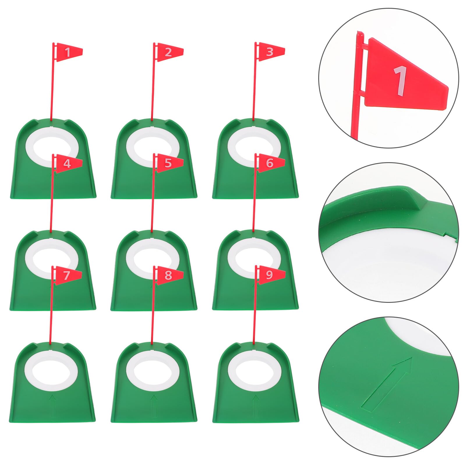 Copas de Práctica para Putt de Golf Set de 9 Copas de Plástico con Hoyos y Bandera Roja Desmontable Ideales para Entrenamiento Interiores y Exteriores Mejora de Precisión Golf