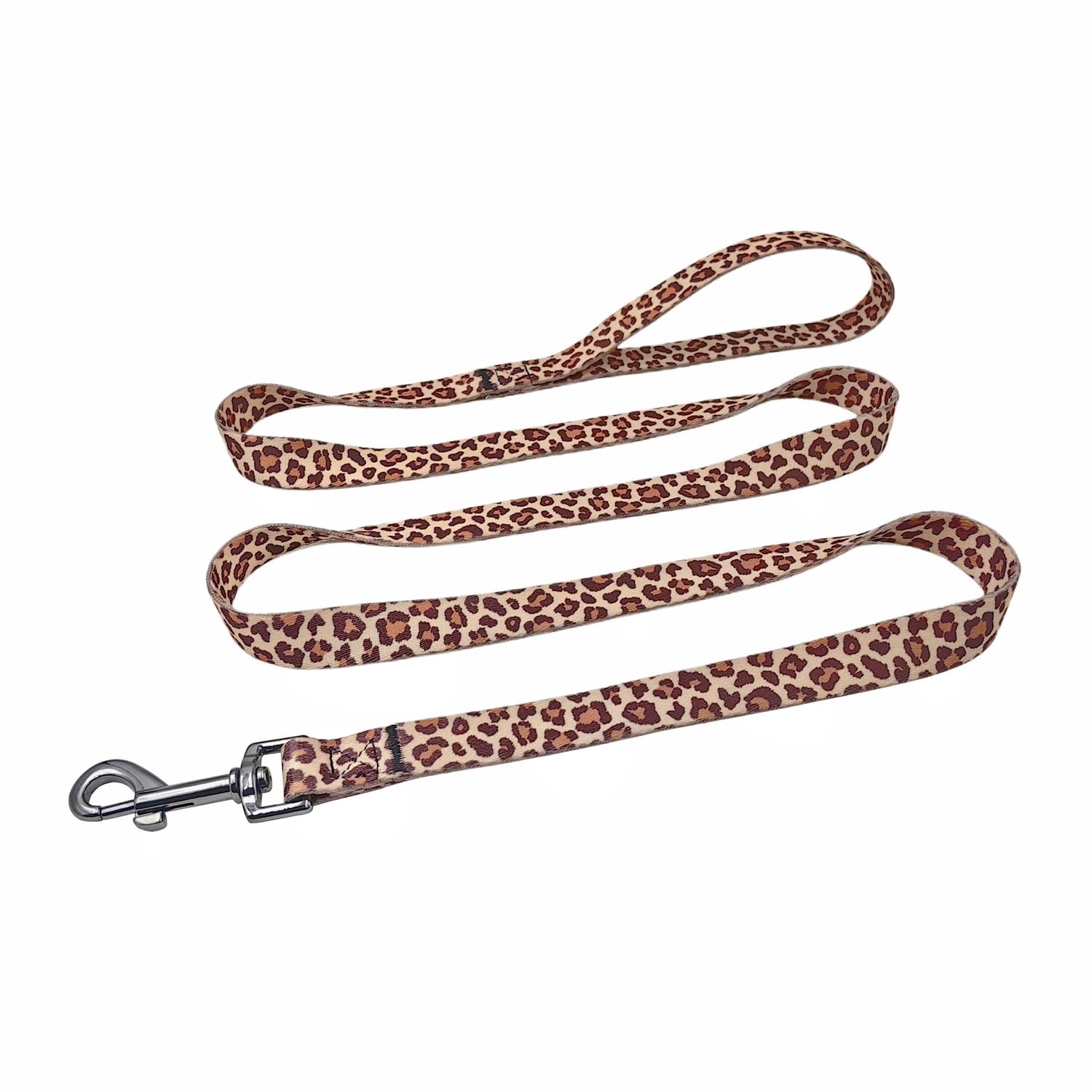 Set combinato collare e guinzaglio per cani, motivo leopardato, materiale poliestere, guinzaglio abbinato 150 cm, piccola taglia (S, caffè chiaro leopardato)