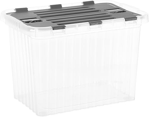 Superio Caja de almacenamiento con tapas con bisagras, contenedores de plástico para organizar con tapa adjunta, cajas apilables, sin BPA,