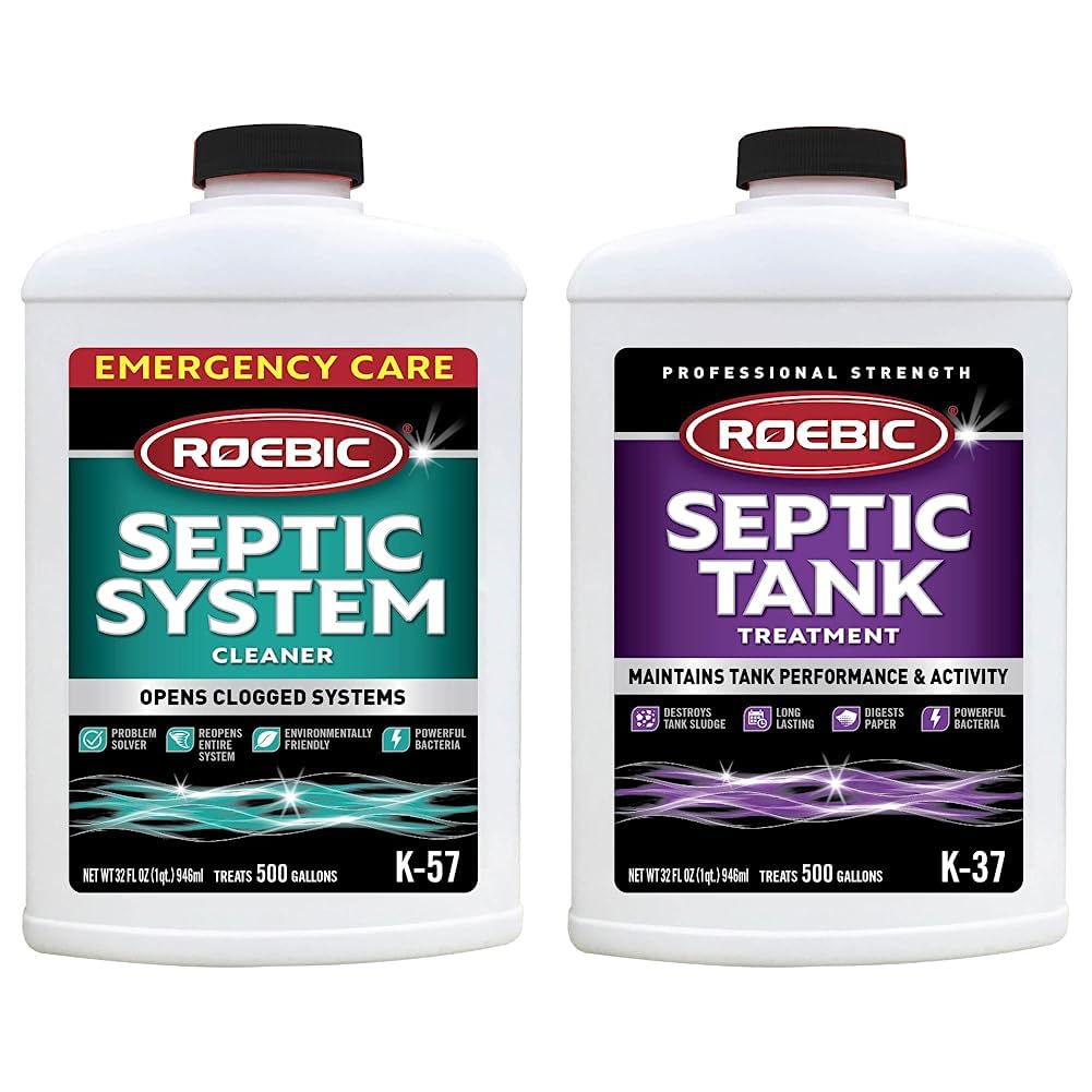 Roebic K-57-Q Septic System Cleaner, 32 Ounces & K-37-Q Septic Tank Treatment Removes Clogs, Environmentally Friendly Bacteria Enzymes Safe for Toilets, Works for 1 Year, 32 Fl Oz