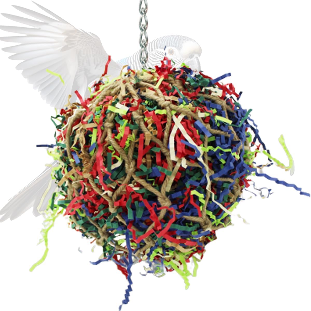 Papyrus Shredder Ball - Bird cage Accessory to Keep Your Bird Busy Looking for Hidden Treasure - Non-Toxic, Non-polluting, Decompression, Easy to Install Large Bird Foraging Toy - 7 inches (7 inch)