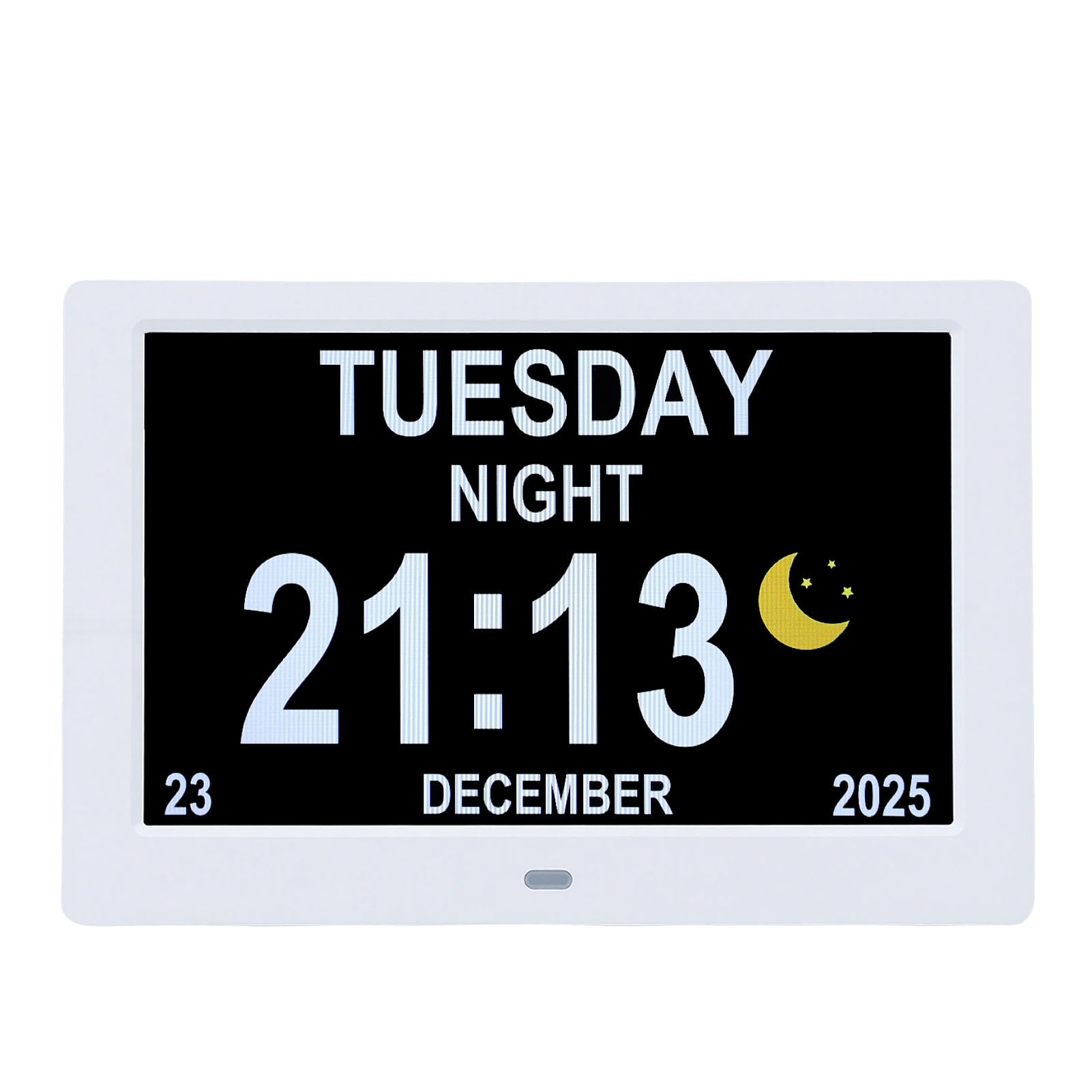 GOWENIC Reloj Despertador con Calendario Digital |Pantalla de Atenuación Automática de 8 Pulgadas con Reproducción de Imagen y Vídeo de Fecha y Hora para Sala de Estar