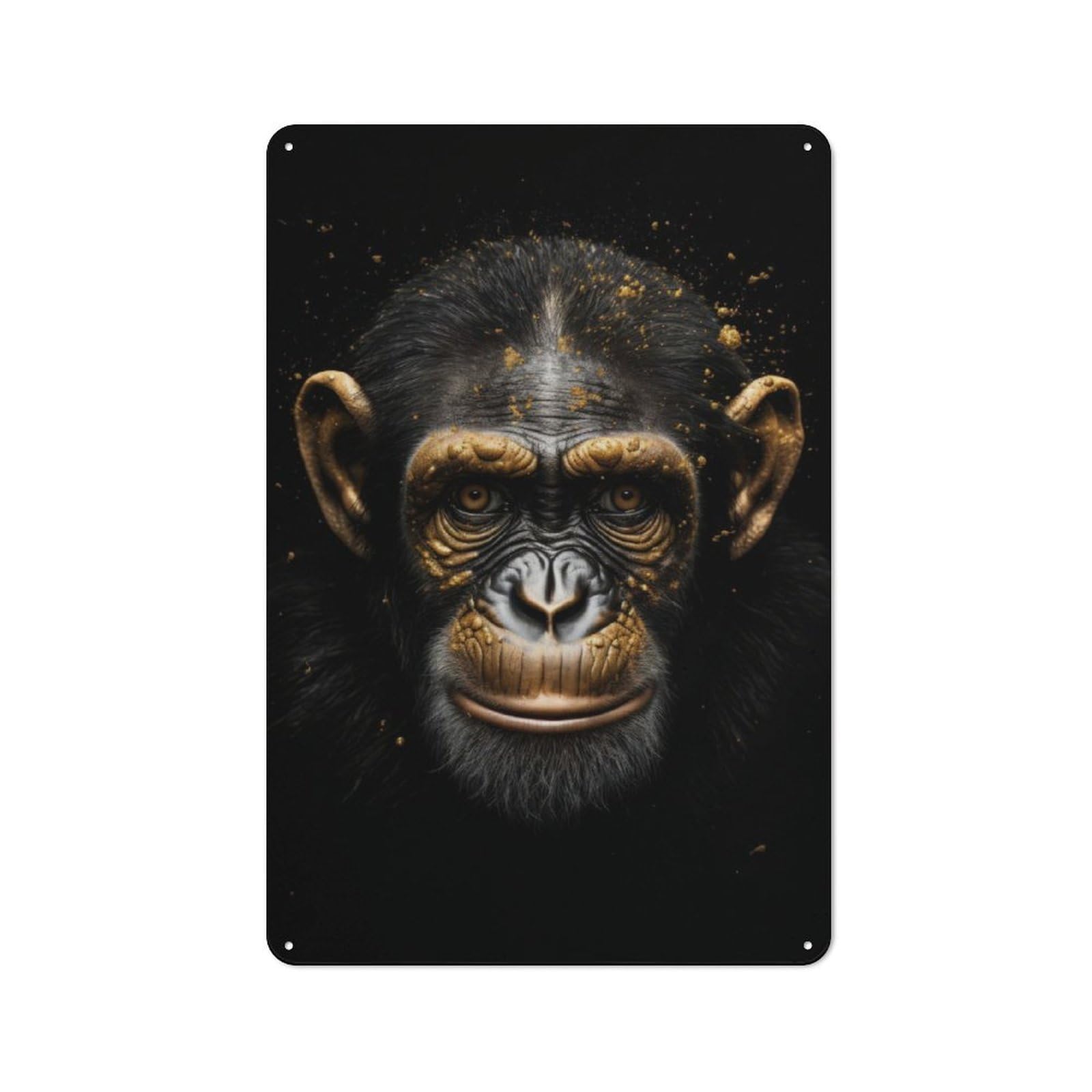 Junmoney Chimpanzee Gold Dark Retro Metal Wall Plaque 30X20cm, Nostalgic Wall Art For Living Room, Hallway, Kitchen Or Cafe