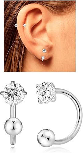 Miniatura 20 de Huggie - Aretes de medio aro para mujer y niña, pequeños aretes de cartílago, aretes de tuerca con piedra natal para mujer, hipoalergénicos, aretes