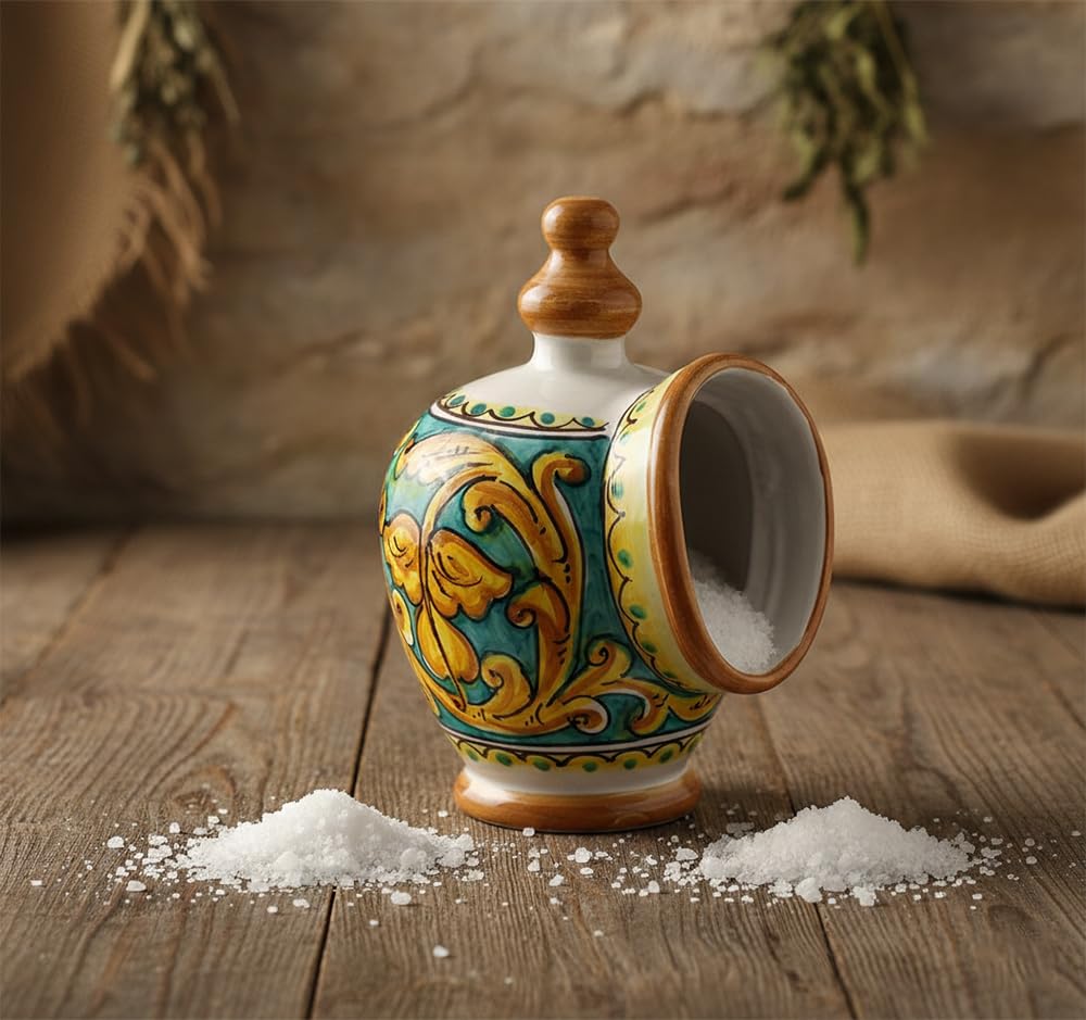 Saliera in ceramica siciliana giallo e verde di santo stefano di camastra decorata a mano Gianluca Art 15