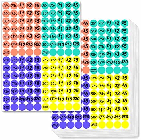 Zacool 3500 PCS Yard Sale Price Stickers Garage Sale Stickers Flea Market Pricing Stickers Round Bright Colors Label Stickers with Price in Bright Colors,3/4” in Diameter