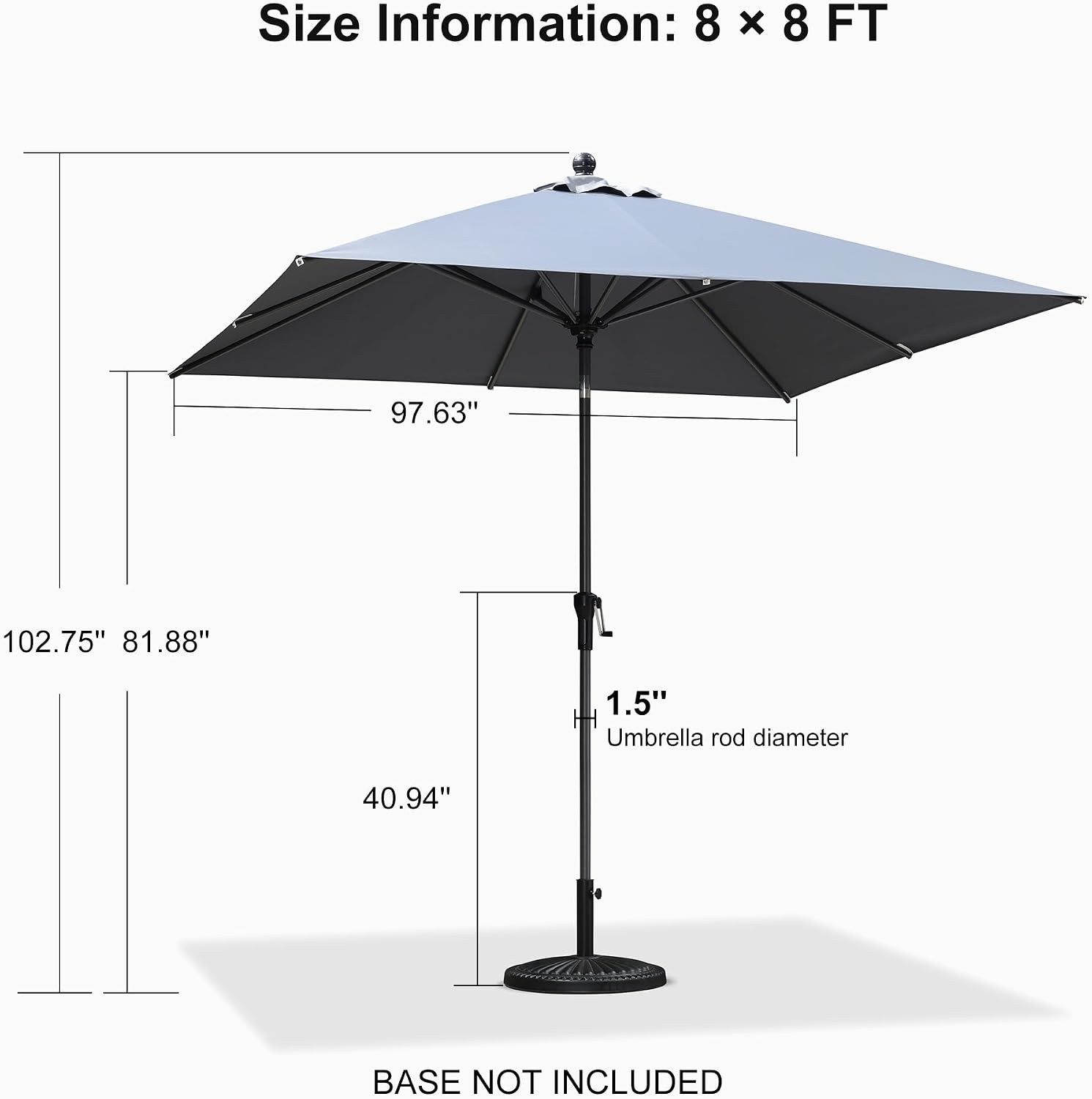 PURPLE LEAF 8' x 8' Square Patio Umbrella Outdoor Table Umbrella Aluminum Frame Market Umbrella Sun Umbrella with 8 Sturdy Ribs & Tilt for Garden Deck Lawn & Pool Light Gray