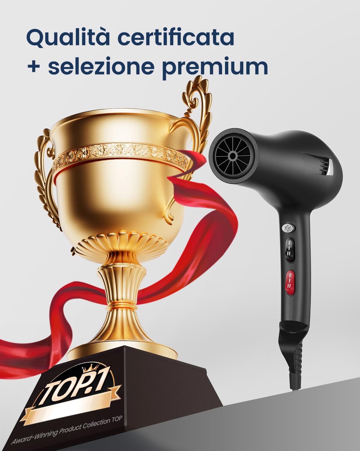 Asciugacapelli Professionale 2000W, Phon Capelli Ionico 130 Milioni Anti-Crespo, Luce Blu, 4 Accessori per Capelli Ricci e Lisci