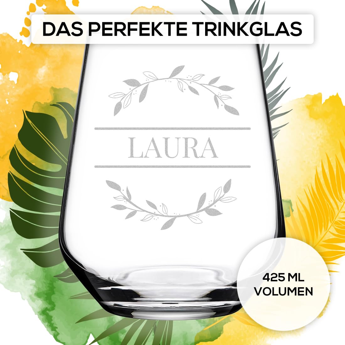 polar-effekt Wasser Trinkgläser 6er Set 425 ml mit personalisierter Gravur - bleifreie Trink-Becher aus Glas - Geschenk zum Muttertag - BPA-Frei