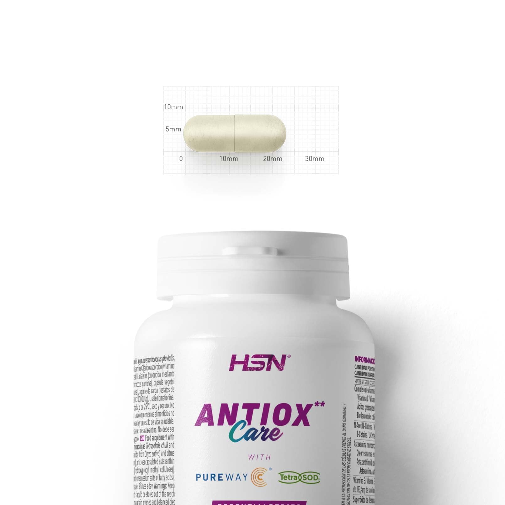 HSN Antiox Care* | 120 Cápsulas Vegetales | Antioxidante Completo: Vitamina E Vitamina C PureWay-C® Astaxantina microencapsulada Tetra-SOD® Selenio | Sin Gluten y Apto Vegano