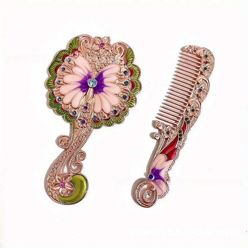 Espejo portátil plegable con mango metálico decorativo miniatura 3