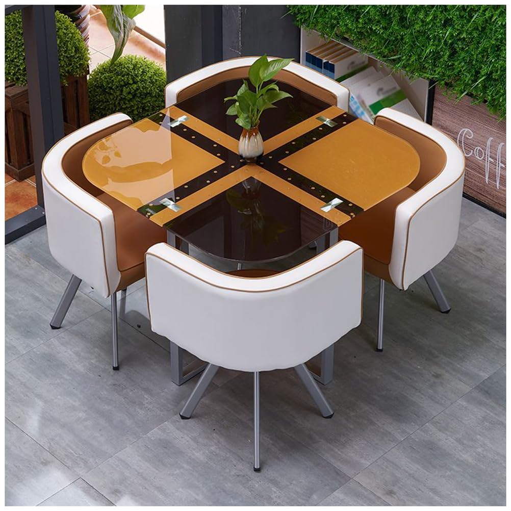 Ensemble Table et chaises de Salle à Manger Modernes en Verre trempé, mobilier de Cuisine carré/Rond idéal pour Les Repas, Les Pauses café et Les réunions, Design élégant et Polyvalent pour