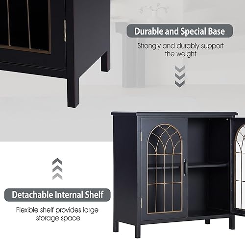 Miniatura 4 de MFSTUDIO Gabinete de Almacenamiento Decorativo con 2 Puertas, Gabinete de Almacenamiento Desgastado Aparador Buffet Gabinete de Exhibición con Negro