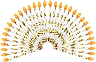 Didiseaon 50pcs Candle: Happy Birthday Decorations Creative Candle Shaped Cupcake Picks Birthday Party Supplies Golden