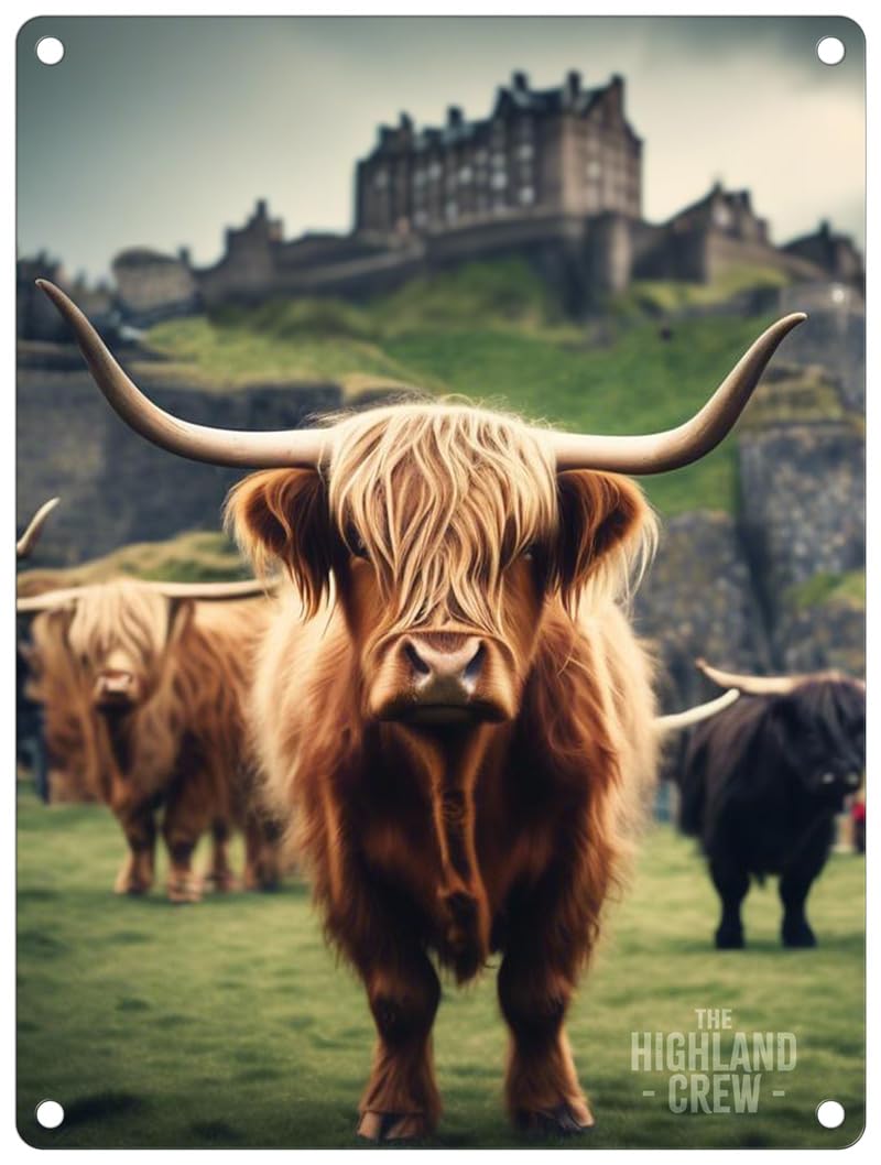 Small (150 x 200mm) Metal Sign - The Highland Crew - Bull - Edinburgh Castle