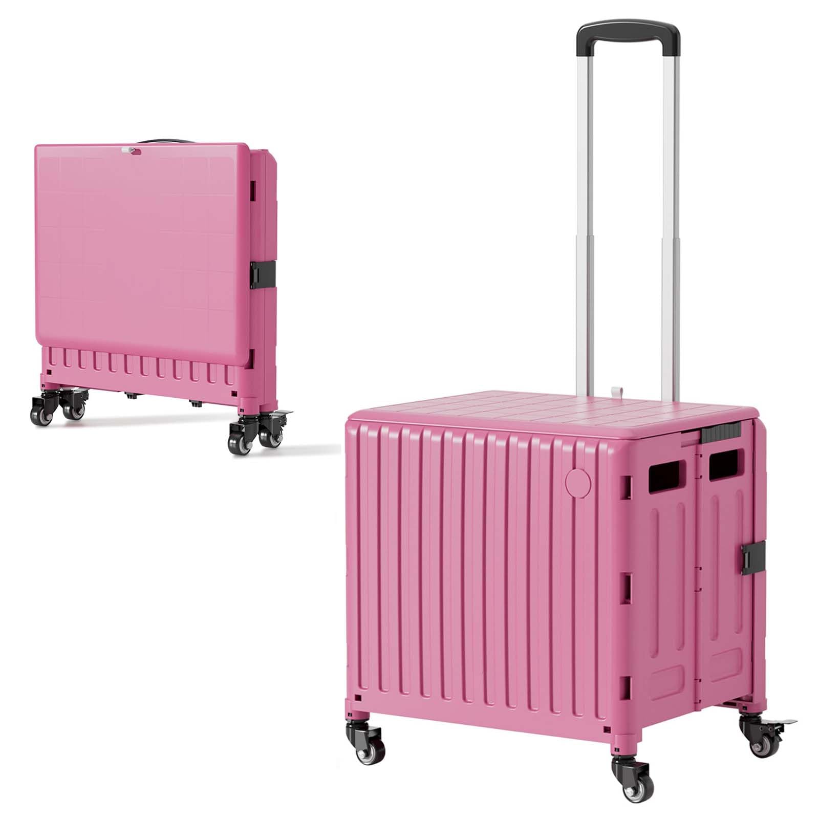 Rolling Cart for Teachers: Foldable Stair-Climbing Cart with Wheels Collapsible Crate Box for Grocery Shopping Office Files School Easter Basket Carrier|Rolling Tote with Lid Handle&Stair Climbing