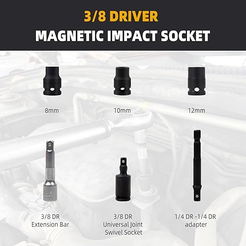 Miniatura 2 de Juego de llaves magnéticas de 38", juego de llaves de impacto universal, 6 piezas, métricas, 6 puntos, acero Cr-Mo, incluye adaptadores de enchufe,