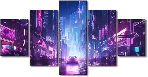 Miniatura 121 de Lienzo decorativo moderno para pared, pintura artística Cyberpunk, impresión de 5 paneles, decoración de lienzo para sala de estar para dormitorio