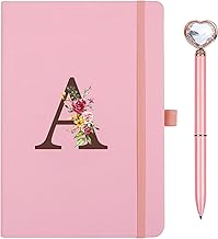 Initial Travel Journal Leather Notebook with Heart Diamond Pen, Personal Journal for Daughter Girl Women Friends Teacher Birthday Graduation Mother's Day Pink (A)