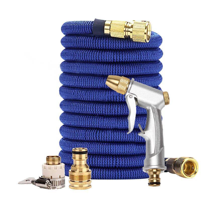Damabencai Manguera de jardín Extensible: Ligera y Duradera, con Conexiones de latón Macizo para un Rendimiento Superior en riego y Lavado (Azul, 45,7 Metros).