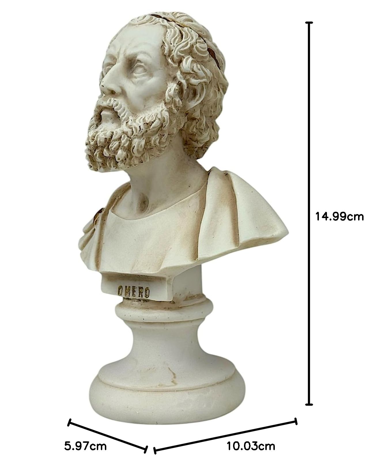 Busto di Omero - Scultura in alabastro grigio | Poeta epico greco | Fatto a mano in Grecia | Autore Iliade e Odissea | Collezione classica (15 cm)