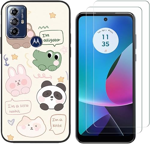 Funda para Motorola Moto G Play (2023) con 2 protectores de pantalla de vidrio templado, diseño de animales, funda protectora delgada de silicona a