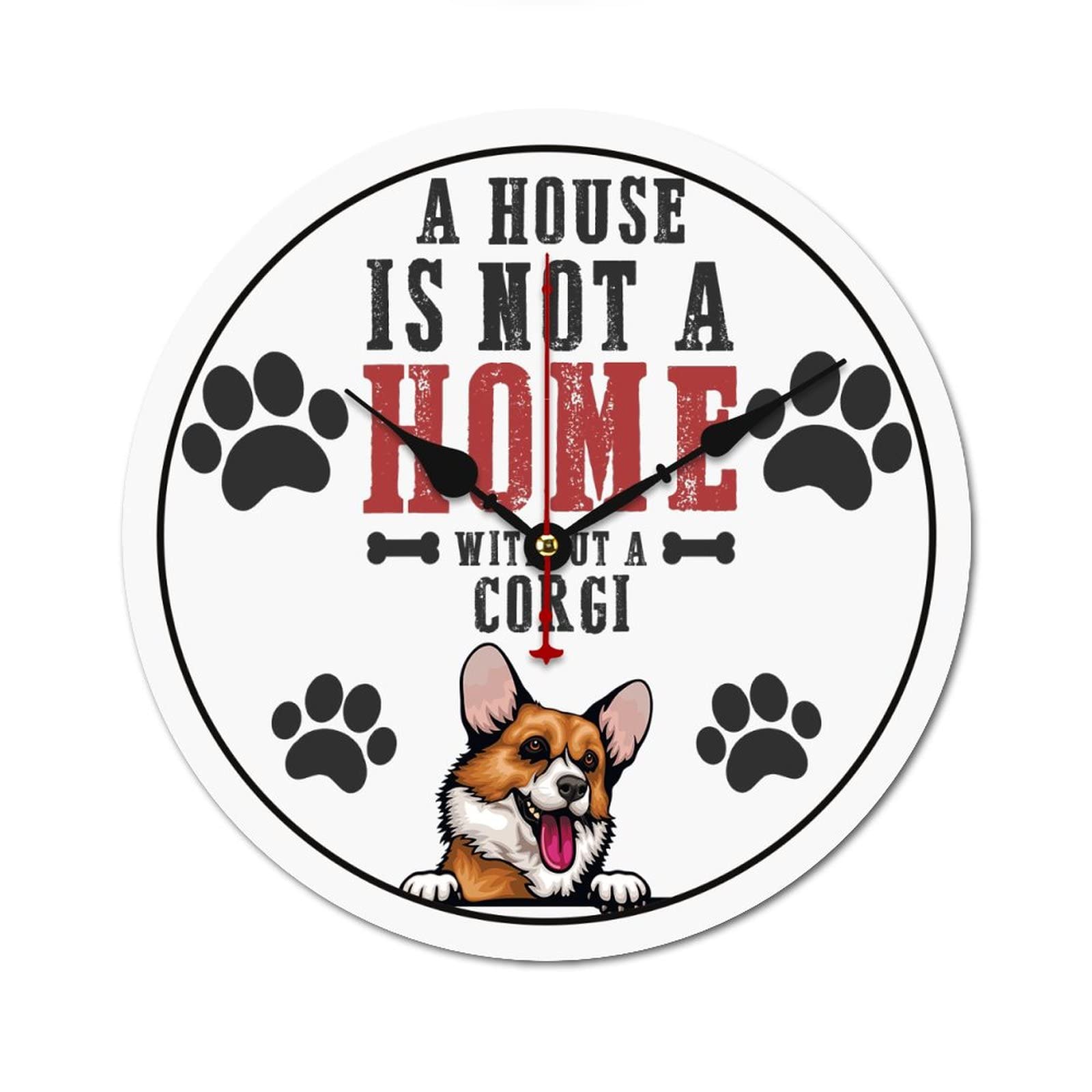 Horloge murale silencieuse Corgi sans tic-tac pour chambre et bureau