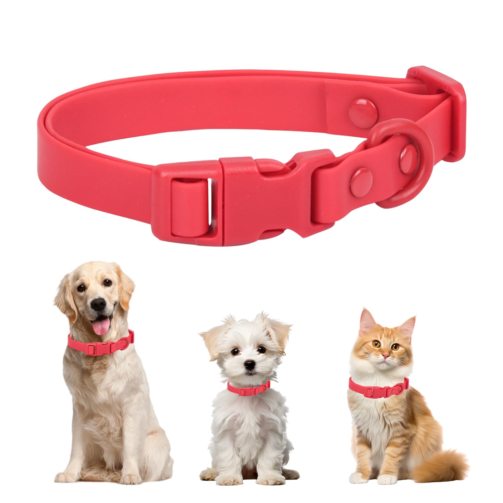 FEimaX Dog Collar Christmas Adjustable Soft, Pet Waterproof Dog Collars for Large Medium Small Cat Dogs, Puppy Cute Silicone Collar with Quick Release Buckle Without Neck Strain (Red，M）