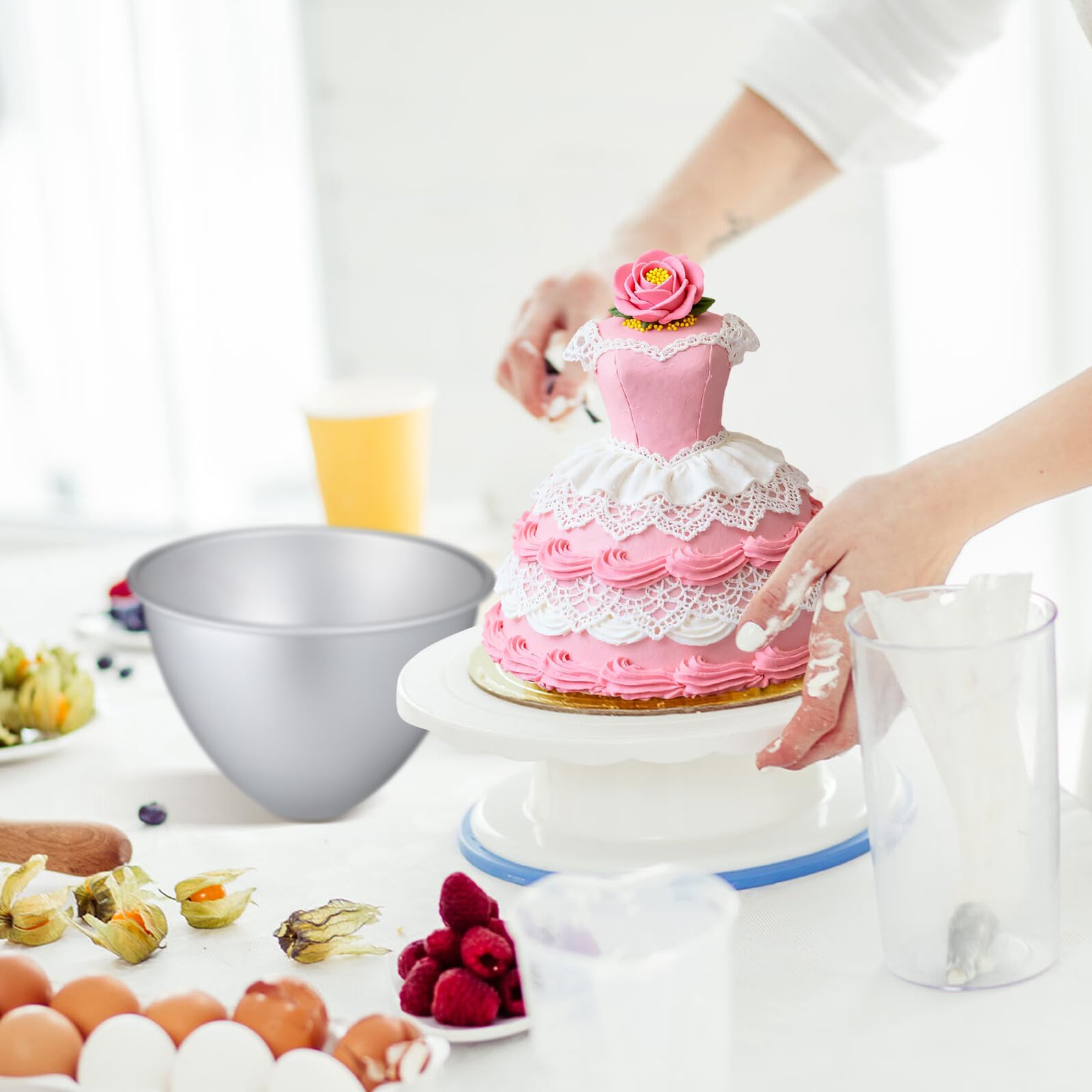 Kichvoe Poux de Gateau de Robe Princesse Jupe à Gateau Moule à Gateau sans en Aluminium Semi- Cercle de Boulangerie de Boulangerie pour La Fête à Domicile (8 Pouces)