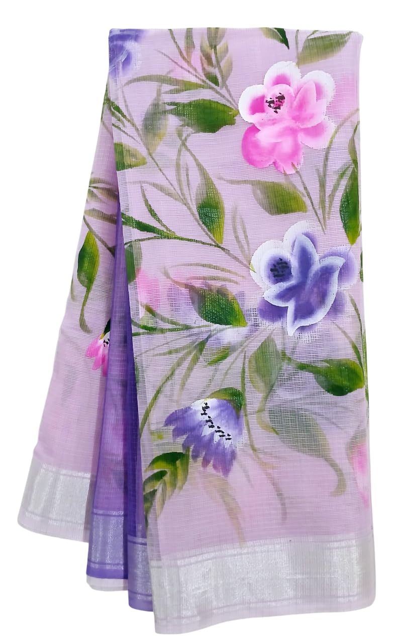 RAJGLOBAL Kota Doria Hand Painting Saree cotton blend_blue-image-48